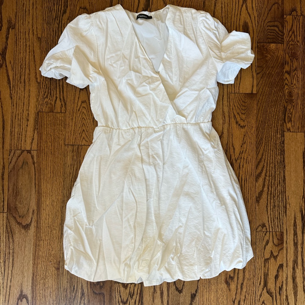 Amazon White Mini Dress with Puff Sleeves